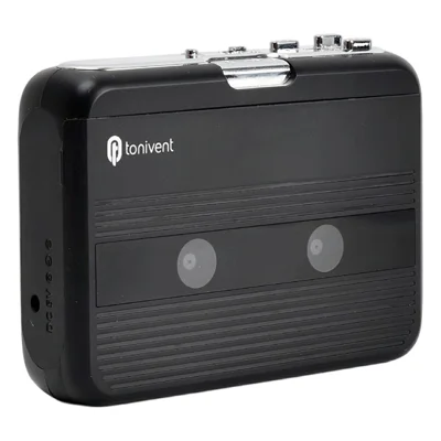 TONIVENT TON007B Leitor de Cassete com Bluetooth, Rádio FM, Mini Leitor de Fitas Portátil com Tomada para Auscultadores 3,5 mm - Preto