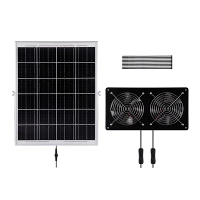 Kit Ventola di Scarico Solare 30WG-2FAN14, Pannello Solare 30 W, Ventola di Scarico per Casa per Animali Domestici - Nero