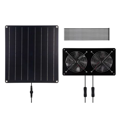 20W-2FAN14 Solar Exhaust Fan Kit 20W Solar Panel Animal Pet House Exhaust Fan - Black
