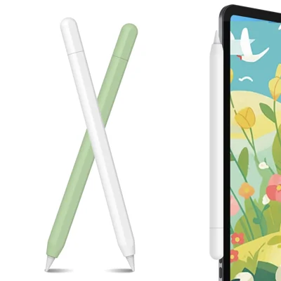 AHASTYLE PT65-3 2Pcs for Apple Pencil 3 Silicone Case Ultra Thin Stylus Protective Sleeve - White / Avocado Green