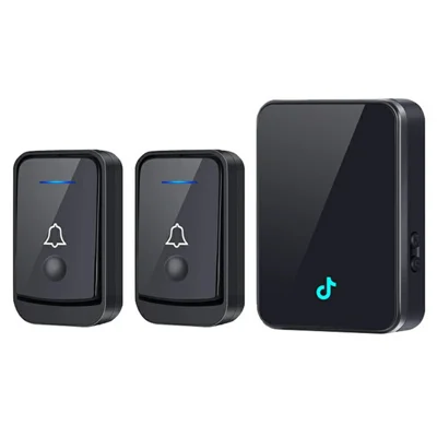 Q502 433MHz Doorbell Inalámbrico con 2 Transmisores + 1 Receptor 45 Timbres IP44 Timbre Impermeable - Negro