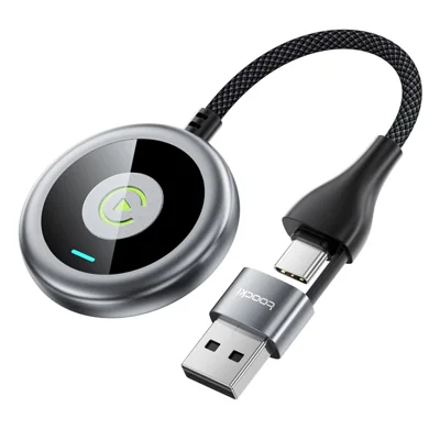 TOOCKI Kabel- zu Wireless-CarPlay-Adapter USB-C auf USB-A Bluetooth-kompatibel 5.0 Plug-and-Play-Konverter