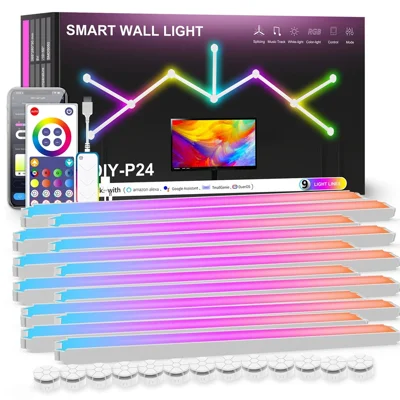 DIY024 12-delige Tuya WiFi Smart Sfeer Wandlampen Bluetooth-compatibel DIY Modulaire RGBIC LED Muziek Sync APP Bediening Ambientelamp - Wit