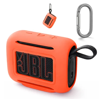For JBL Go 5 Silicone Case Bluetooth-compatible Speaker Protective Cover with Carabiner Hook - Orange