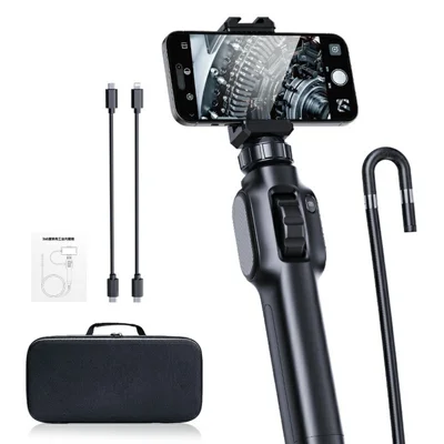 S43-OTG Industrial Endoscope with 2m Wire Cable 8.5mm Lens 360 Degree Rotating 2MP Borescope Camera for Pipeline Car Repair - Black