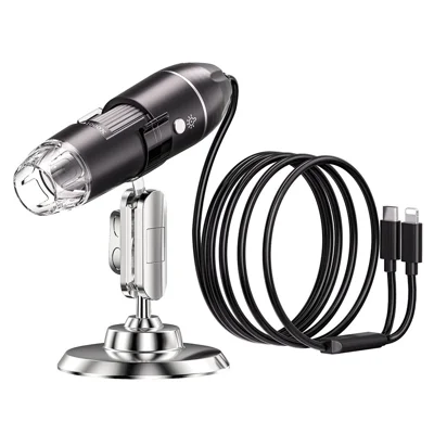 321 Handhållen digital mikroskop 2MP 1600X förstoring LED-ljus USB-C iP (5-14) kabel Mini-kamera förstoringverktyg för iPhone Android - Svart
