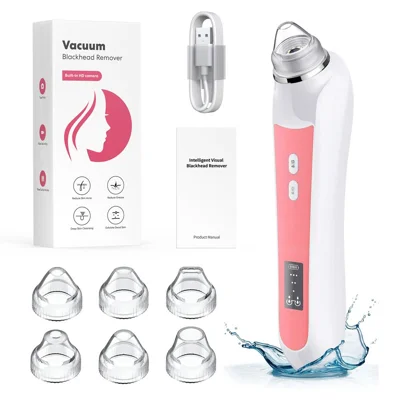 H200 Visual Blackhead Remover 20X Magnification Vacuum Suction Device Face Pore Cleaner with 6 Suction Heads - Pink