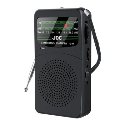 JOC TG-99 Portable Radio FM/AM/SW Full Band 3W Speaker Built-in LED Flashlight for Camping Emergency - Black
