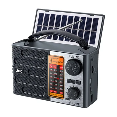 JOC TG-088BT-S راديو يعمل بالطاقة الشمسية، مشغل بلوتوث متعدد البث FM/AM/SW مع مصباح يدوي طارئ - أسود