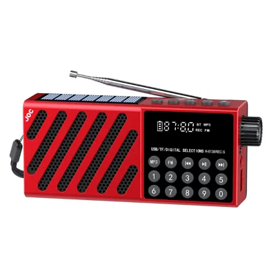 JOC H6138REC-S Solar Powered Digital Radio Bluetooth-compatible FM Recorder with Emergency Light - Red