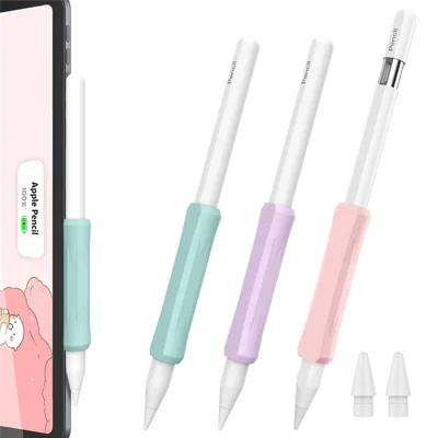 AHASTYLE DD07+WG24 3 шт. силиконовый чехол-накладка для Apple Pencil Pro / Apple Pencil (USB-C) / 1-го поколения / 2-го поколения с 2 сменными наконечниками — розовый+фиолетовый+зеленый