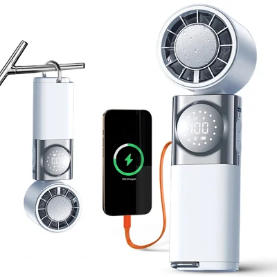 X80 Semiconductor Cooling Handheld Fan 100-Speed Adjustable Digital Display Pocket Fan with Power Bank Function - White