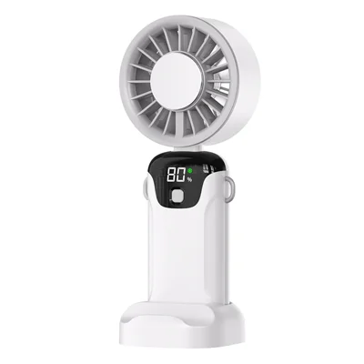 Ventilateur Mini Portable SL633 Rechargeable par USB avec Refroidissement Glacé à 100 Vitesses et Affichage Numérique LED - Blanc