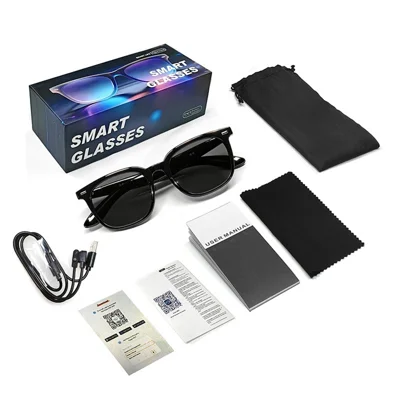 F70 AI Smart Bluetooth-compatible Glasses Cycling Driving Call Photochromic Lens Eyeglasses - Black Frame / Grey Lens