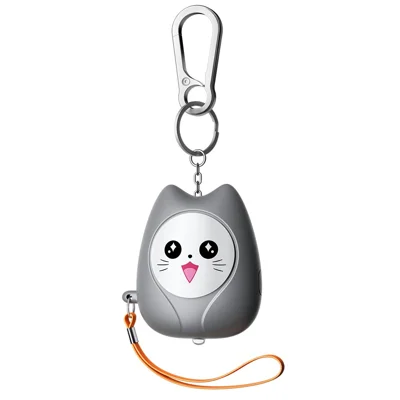 Allarme personale ESSAGER H7 130 dB con torcia LED, design a gatto cartoon, dispositivo di allarme per autodifesa per donne e bambini - Grigio