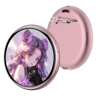E01 1.7 Inch AI Smart Electronic Badge Bluetooth-compatible APP Anime Display Touch Screen Brooch Pin - Pink