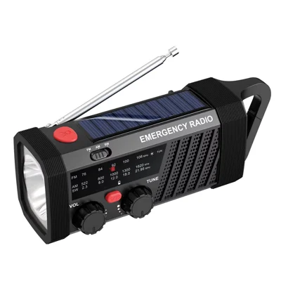 Radio d'urgence EM06, radio solaire à manivelle avec batterie 2000 mAh, chargeur Type-C, lampe torche AM / FM / SW, alarme SOS, radio portable pour l'extérieur
