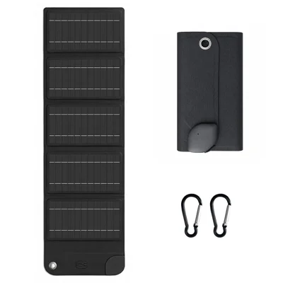 12W Solar Panel Charger 5-Fold Portable Solar Power Bank with USB-C Output for Outdoor Camping - Black