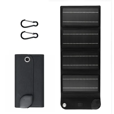 10W Solar Panel Charger 4-Fold Portable Power Bank with USB-C Output for Outdoor Camping - Black