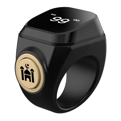 Anneau intelligent de Tasbih Zikr 18 mm avec compteur numérique compatible Bluetooth et rappel de prière Azan - Noir