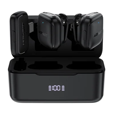 ACEFAST R6 Dual Wireless Lavalier-Mikrofon KI-Rauschunterdrückung 360° Aufnahme 25 ms Niedrige Latenz – Schwarz