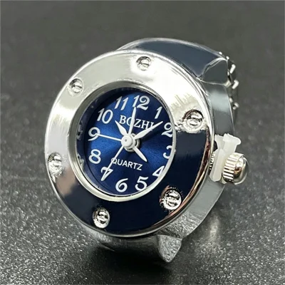 BOZHI J-137 Mini Digital Pointer Finger Ring Quartz Watch with Adjustable Metal Band - Blue