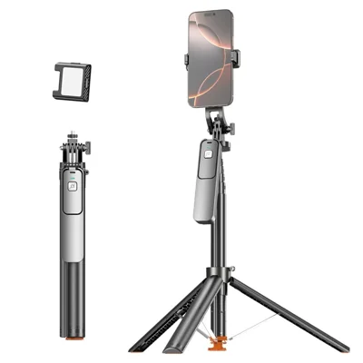 T03 1.96m Selfie Stick with 1Pc Beauty Light Auto-Open Tripod 360 Degree Panoramic Head Bluetooth-compatible Remote for Travel