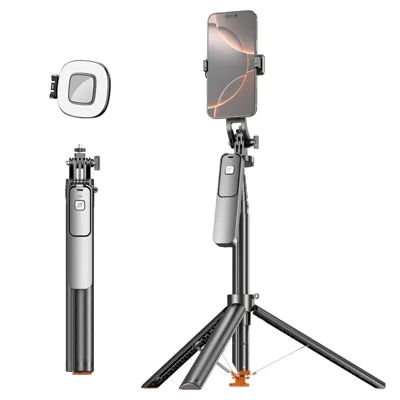 T03 1.96m Selfie Stick with 1Pc Square Fill Light Auto-Open Tripod 360 Degree Panoramic Head Bluetooth-compatible Remote for Travel