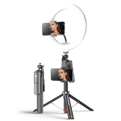 T03 1.96m Selfie Stick with 10 Inch Ring Light Auto-Open Tripod 360 Degree Panoramic Head Bluetooth-compatible Remote for Travel