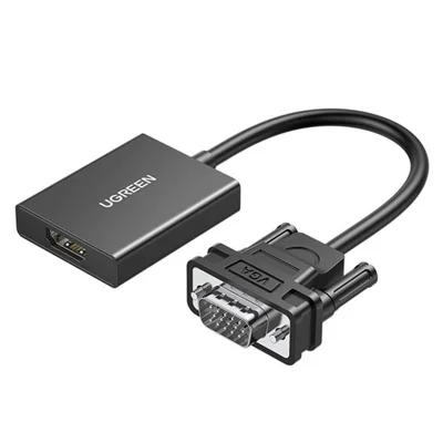 UGREEN CM513 VGA auf HD Adapter 1080P 60Hz 3,5-mm-Audioausgang USB-C-Stromversorgung Plug and Play für Laptop Desktop Monitor TV Projektor – Schwarz