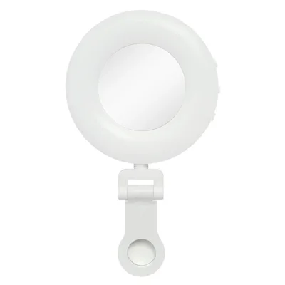 S-3 LED Ring Fill Light com Espelho de Maquilhagem Suporte para Telemóvel Selfie Vlogging Iluminação de Beleza para Fotografia Streaming - Branco