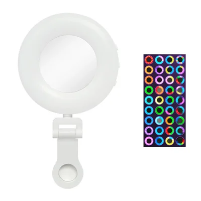 S-6+RGBWY Luz de Preenchimento LED RGB em Anel com Espelho de Maquilhagem, Suporte para Telemóvel, Temperatura de Cor Ajustável, CRI 90, Lâmpada para Selfies para Transmissões em Direto e Fotografia - Branco