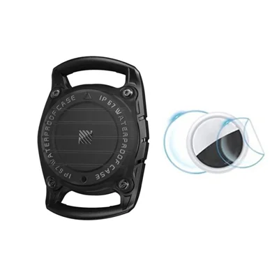 For AirTag  Protective Case IP67 Waterproof PC + TPU Screw-Sealed Anti-Loss Cover with Protective Film - Black