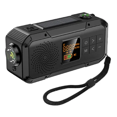 DF-589 Multifunctionele Zonne-Bluetooth-radio met Handbediende Klikvoeding IPX5 Waterdichte Zaklamp SOS-Alarm voor Buiten Kamperen Wandelen - Zwart