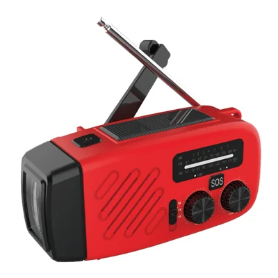DF-617 Portable Hand Crank Solar Emergency Radio 4000mAh Power Bank IPX3 Waterproof Flashlight SOS Alarm - Red