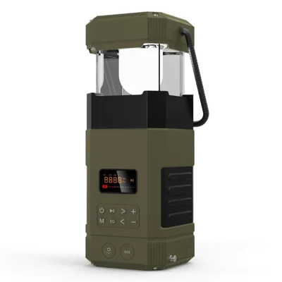 DF-585 Handcrank Zonne-noodradio Bluetooth-compatibele Speaker Campinglicht IPX5 Waterdicht SOS-Alarm voor Buiten gebruik - Olijfgroen