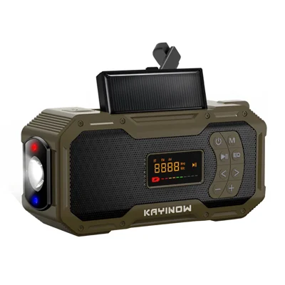 DF-570 Hand Crank Solar Emergency Radio 5000mAh Power Bank Bluetooth-compatible Speaker Flashlight for Outdoor Use - Olive Green