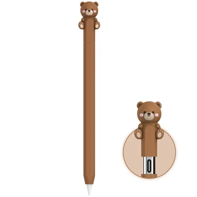 AHASTYLE PT129-3 Silicone Sleeve for Apple Pencil (USB-C) Lightweight Pen Protective Cover - Little Bear - Brown