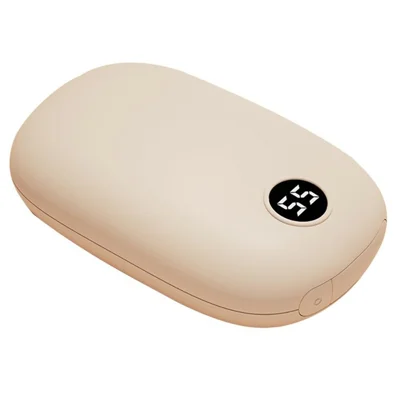 H2 6000mAh Pebble Shape Digital Hand Warmer 3 Temperature Settings for Outdoor and Office Use - Beige