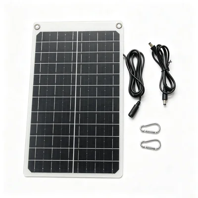 Painel Solar Monocristalino 11W 12V com Saída DC5521 Carregador para Monitorização Externa, Candeeiros de Jardim e Bombas Pequenas - Preto