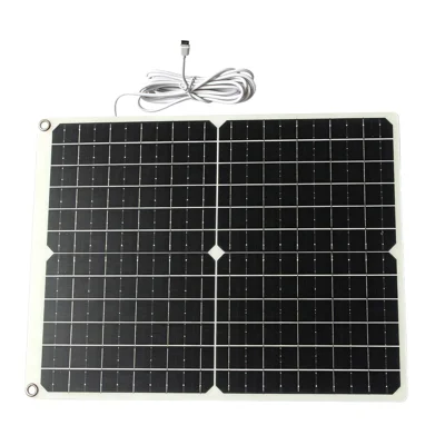 25W 12V Solar Panel Monocrystalline Silicon PET Laminated DC5521 Output Charger for Garden Lights Water Pump Lighting Systems - Black