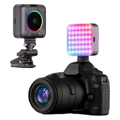 D12s RGB Fill Light 2000mAh 6W 180° Rotation Multi Port Cold Shoe 1 / 4 Screw LED Panel Light for Photography Video Recording - Black