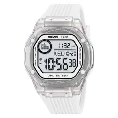 SKMEI 2728 50m Waterproof Digital Sports Watch Step Counter Cries Distance Stopwatch Alarm Countdown EL Backlight Date Display - Transparent White