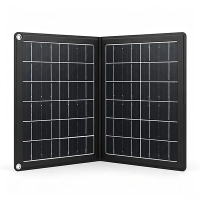 Cargador Solar Plegable de 15 W con 2 Salidas USB-A y Tipo-C y Agujeros Metálicos para Colgar, Ideal para Camping al Aire Libre - Negro