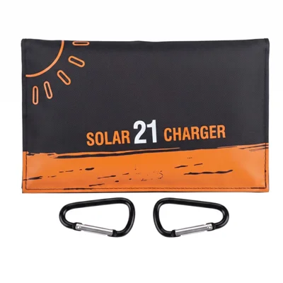 Panel Solar Plegable Portátil 21 W con Doble Salida USB 5 V, Cargador Eficiente de Alta Potencia con Células Monocristalinas de PET + Tela para Acampar y Senderismo - Negro