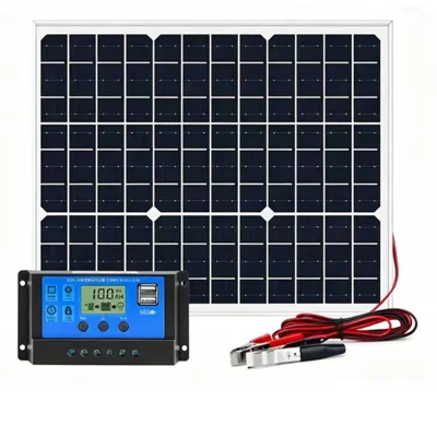 20W 18V Portable Monocrystalline Solar Panel with Aluminum Frame, Controller and Alligator Clip Cable for 12V Battery Charging - 10A Controller