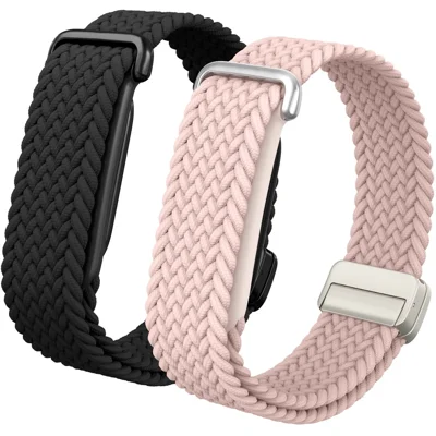 AHASTYLE WE42 Correa de Reloj para Google Fitbit Air Correa de Repuesto de Nailon Tejido Magnética Transpirable - Negro+Rosa