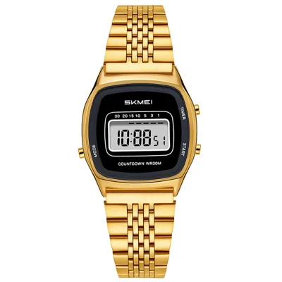 SKMEI 2652 Men Digital Watch Square Dial 30m Waterproof Countdown Timer Electronic Wristwatch for Sports - Gold