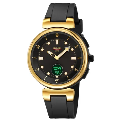 SKMEI 2634 Dual Display Watch 50m Waterproof LED Backlight Alarm Stopwatch TPU Strap Wristwatch for Sports Casual - Gold / Black Display