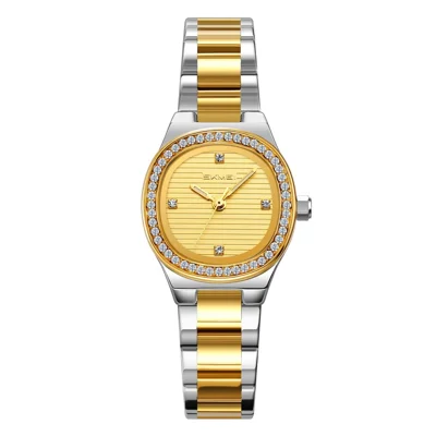 SKMEI 9405 Quartz Watch Rhinestone Bezel Stainless Steel Strap 30m Water Resistant Wristwatch for Women - Rose Gold Splicing+Gold